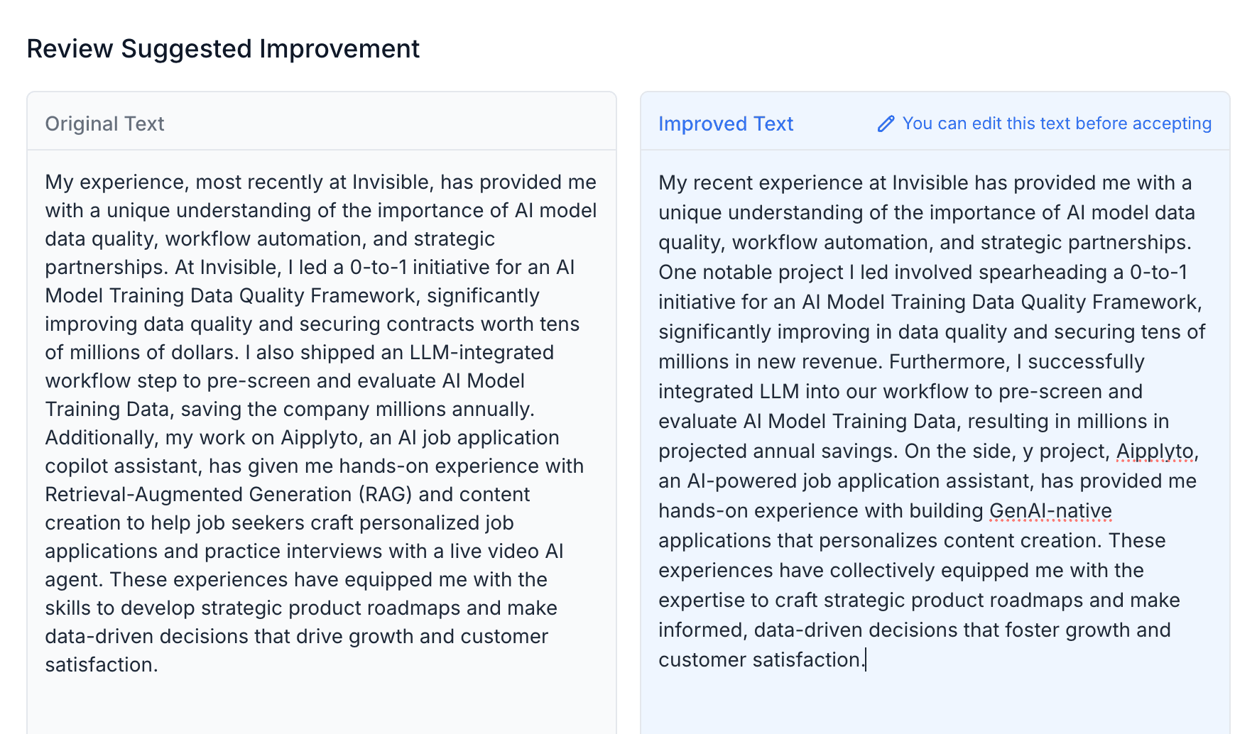 Cover Letter Improvement Tool
